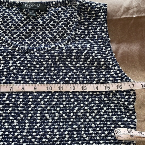 Kasper Sweater TwinSet Navy White Belted Open Front Cardi & Shell Tank Slub Knit - Picture 11 of 15